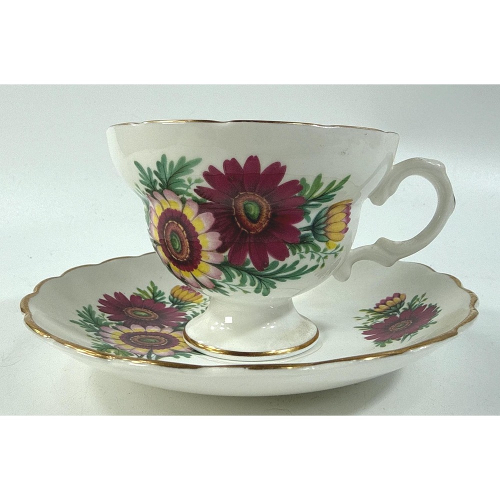Vintage Bone China cup and saucer red and yellow flowers